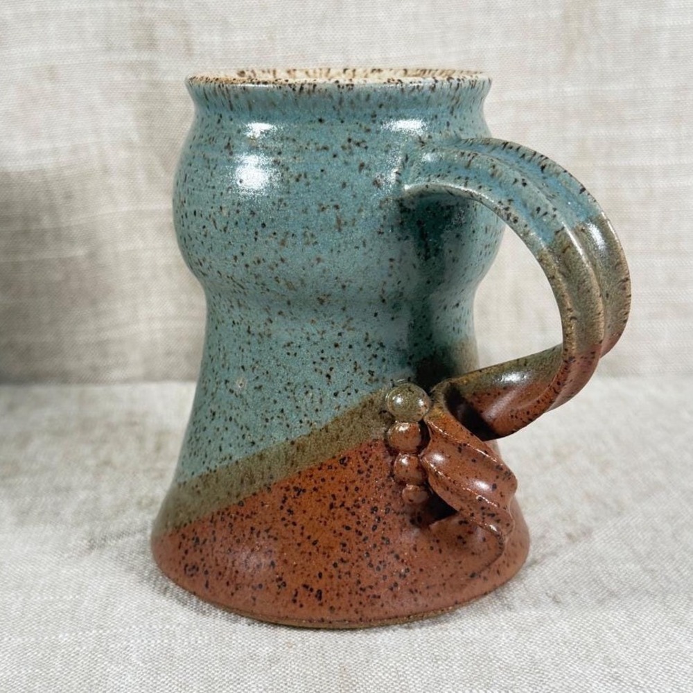 Studio Pottery Mug Unisex OS Teal Brown Good Vintage Hand Thrown Stoneware